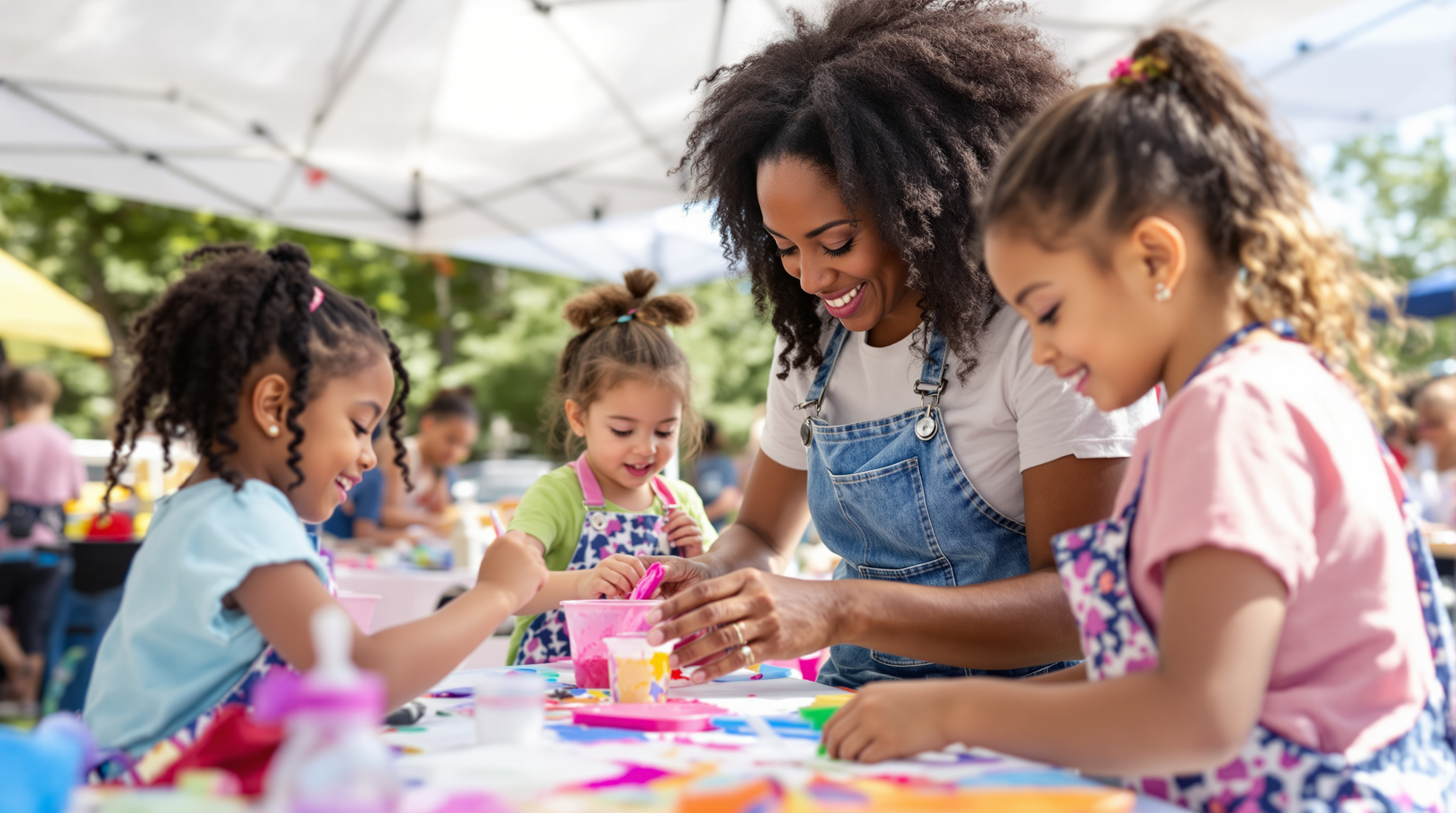 Children creating arts and crafts at the Heritage Festival Kids Corner